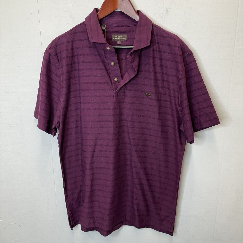 Rodd & Gunn Hays Basin L Ribbed Stripe Wine 100% New Zealand Cotton Polo $75 NWT